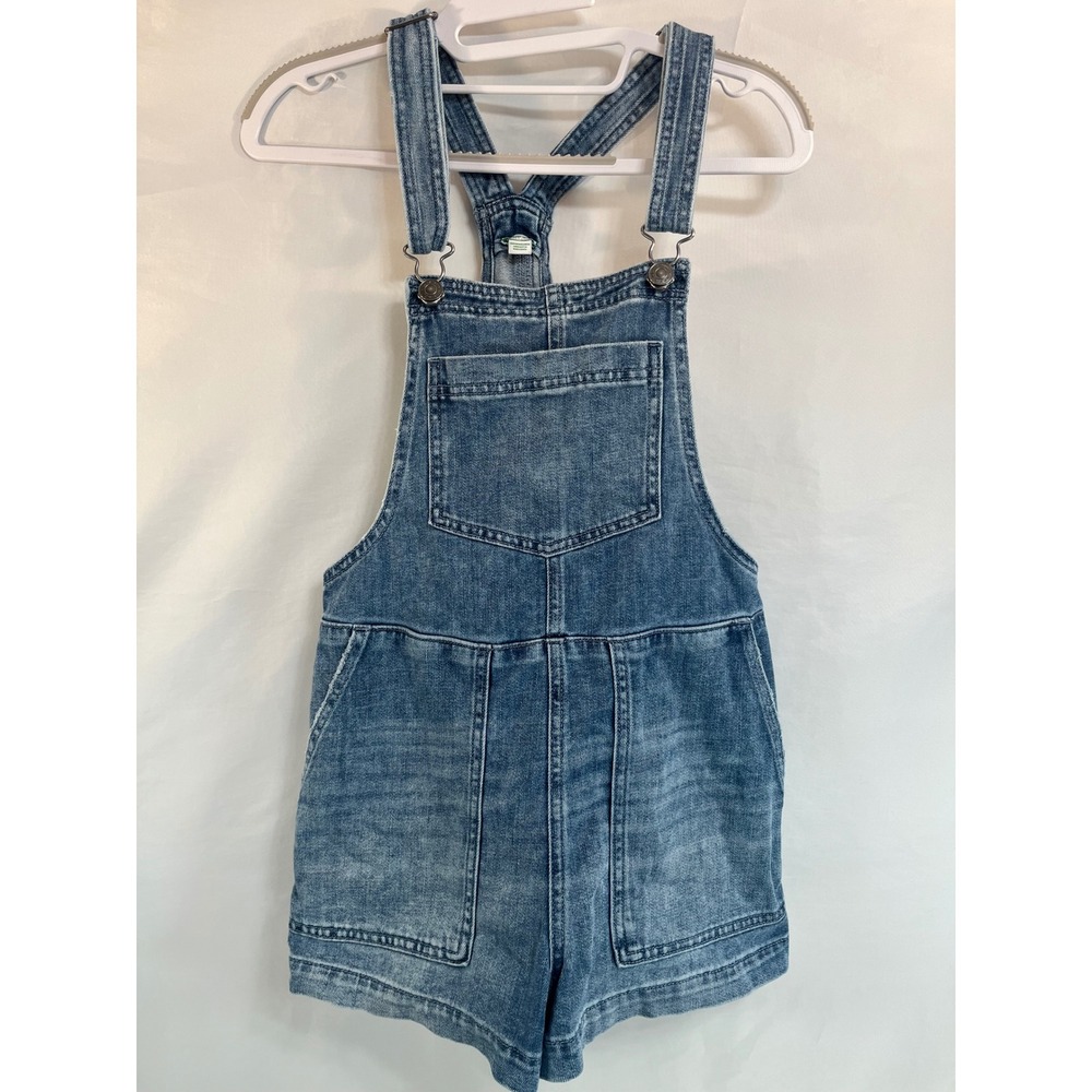 Aerie Denim Shortalls Bibs Medium Wash Denim Embroidered Floral Back Pocket XXS